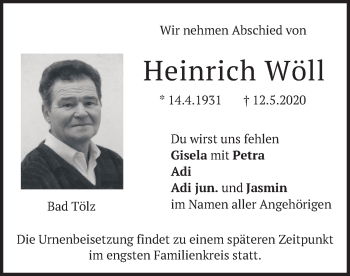 Todesanzeige von Heinrich Wöll von merkurtz