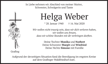 Todesanzeige von Helga Weber von merkurtz
