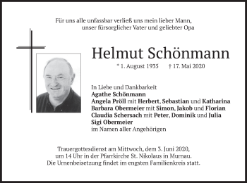 Todesanzeige von Helmut Schönmann von merkurtz