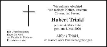 Todesanzeige von Hubert Trinkl von merkurtz