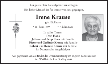 Todesanzeige von Irene Krause von merkurtz