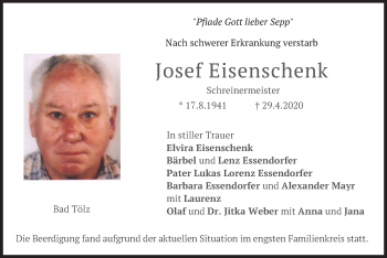 Todesanzeige von Josef Eisenschenk von merkurtz