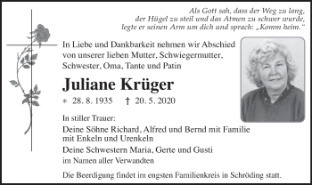 Todesanzeige von Juliane Krüger von merkurtz
