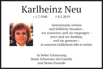 Todesanzeige von Karlheinz Neu von merkurtz