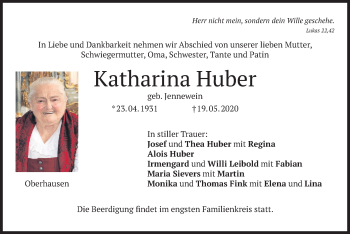 Todesanzeige von Katharina Huber von merkurtz