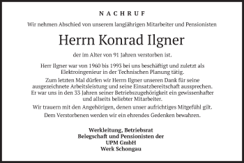 Todesanzeige von Konrad Ilgner von merkurtz