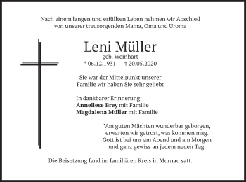 Todesanzeige von Leni Müller von merkurtz