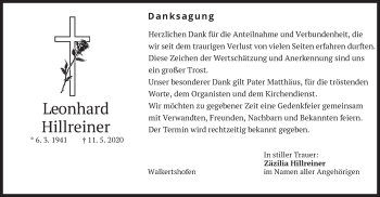 Todesanzeige von Leonhard Hillreiner von merkurtz
