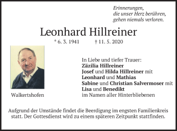 Todesanzeige von Leonhard Hillreiner von merkurtz