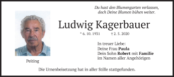 Todesanzeige von Ludwig Kagerbauer von merkurtz