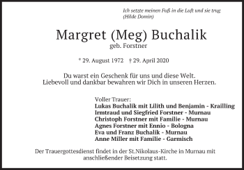 Todesanzeige von Margret  Buchalik von merkurtz