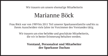 Todesanzeige von Marianne Böck von merkurtz