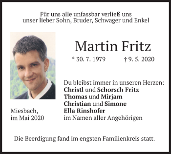 Todesanzeige von Martin Fritz von merkurtz