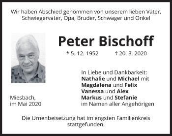 Todesanzeige von Peter Bischoff von merkurtz