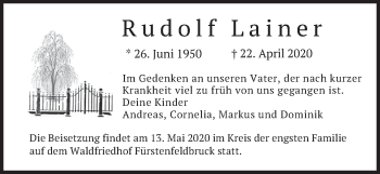 Todesanzeige von Rudolf Lainer von merkurtz
