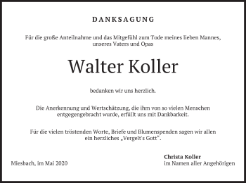 Todesanzeige von Walter Koller von merkurtz