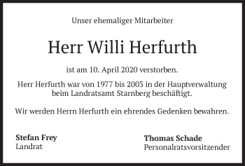 Todesanzeige von Willi Herfurth von merkurtz