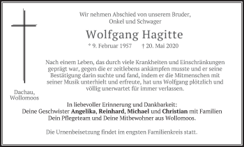 Todesanzeige von Wolfgang Hagitte von merkurtz