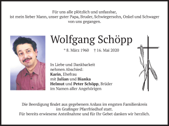 Todesanzeige von Wolfgang Schöpp von merkurtz