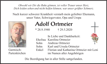 Todesanzeige von Adolf Ortmeier von merkurtz
