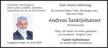 Todesanzeige von Andreas Sanktjohanser von merkurtz