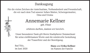 Todesanzeige von Annemarie Kellner von merkurtz