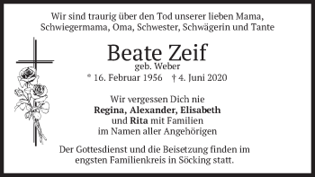 Todesanzeige von Beate Zeif von merkurtz