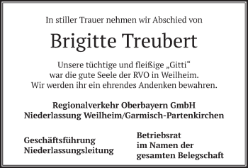 Todesanzeige von Brigitte Treubert von merkurtz