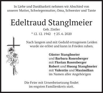 Todesanzeige von Edeltraud Stanglmeier von merkurtz