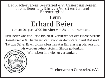 Todesanzeige von Erhard Beier von merkurtz