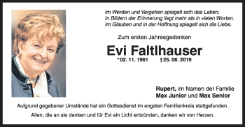 Todesanzeige von Evi Faltlhauser von merkurtz