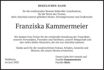 Todesanzeige von Franziska Kammermeier von merkurtz