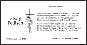 Todesanzeige von Georg Fedisch von merkurtz