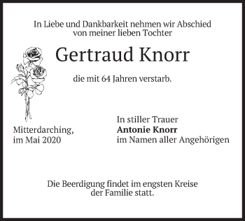 Todesanzeige von Gertraud Knorr von merkurtz