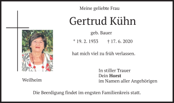 Todesanzeige von Gertrud Kühn von merkurtz