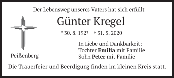 Todesanzeige von Günter Kregel von merkurtz