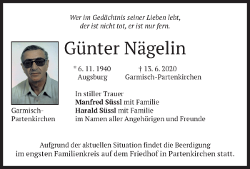 Todesanzeige von Günter Nägelin von merkurtz