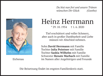 Todesanzeige von Heinz Herrmann von merkurtz