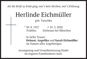 Todesanzeige von Herlinde Eichmüller von merkurtz