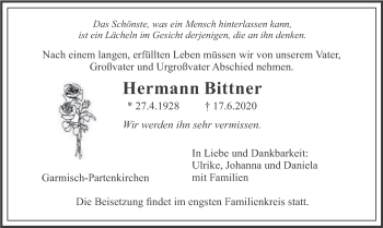 Todesanzeige von Hermann Bittner von merkurtz