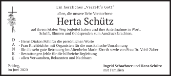 Todesanzeige von Herta Schütz von merkurtz