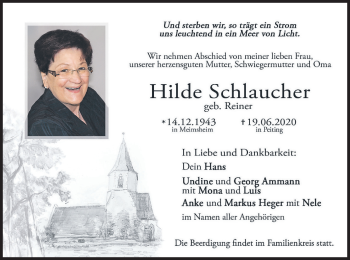 Todesanzeige von Hilde Schlaucher von merkurtz