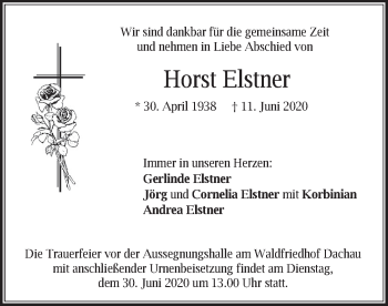 Todesanzeige von Horst Elstner von merkurtz