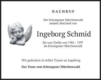 Todesanzeige von Ingeborg Schmid von merkurtz