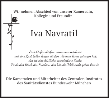 Todesanzeige von Iva Navratil von merkurtz