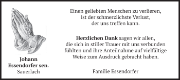 Todesanzeige von Johann Essendorfer von merkurtz