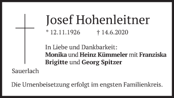 Todesanzeige von Josef Hohenleitner von merkurtz