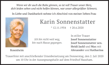 Todesanzeige von Karin Sonnenstatter von merkurtz