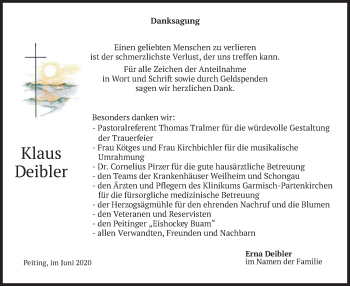 Todesanzeige von Klaus Deibler von merkurtz