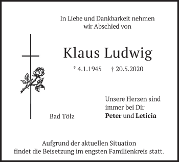 Todesanzeige von Klaus Ludwig von merkurtz
